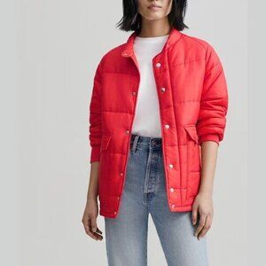 Vintage 1970s Red Quilted Puffer Jacket - Retro Insulated Workwear Coat Size Med